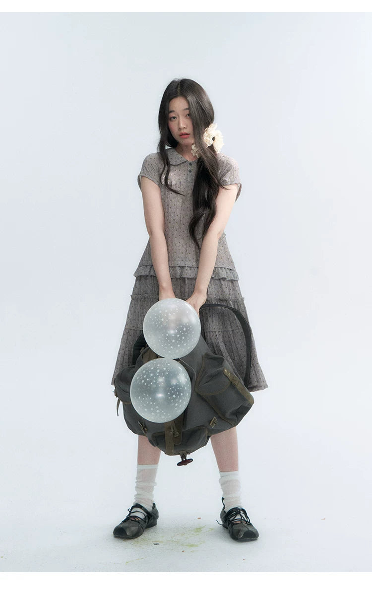 "Weekend Diary" Ruffle Tiered Polo Midi Dress