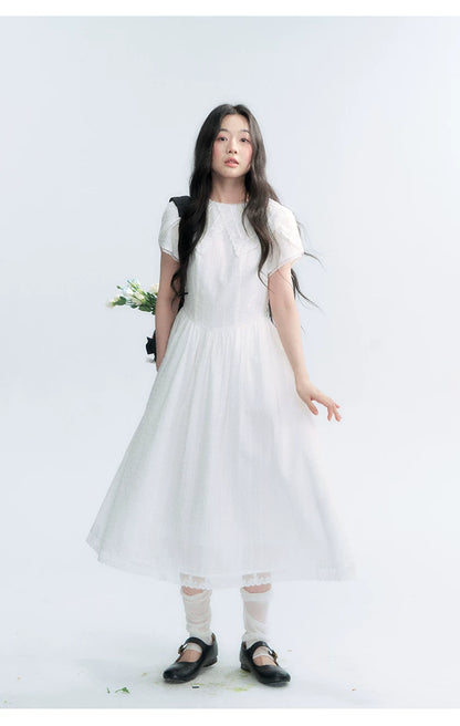 "Moonlight Sonata" White Petal Sleeve Midi Dress