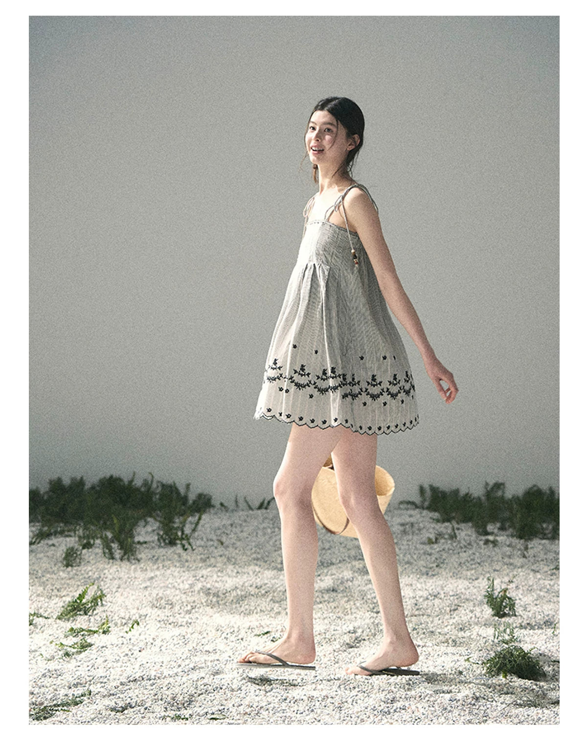 “Ripples Along the Hem” Misty Sea Gray Reversible Babydoll Dress