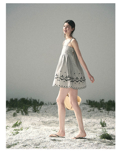 “Ripples Along the Hem” Misty Sea Gray Reversible Babydoll Dress