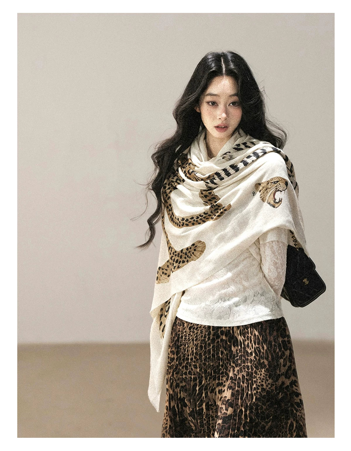 AOMALM - Korean-Style Leopard Print Shawl Scarf
