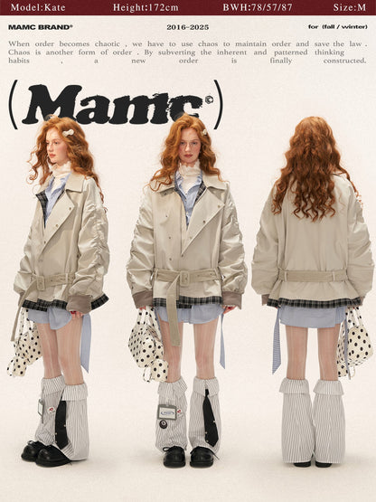 MAMC - Light Gray Corduroy Collar Plaid Patch Jacket WE848