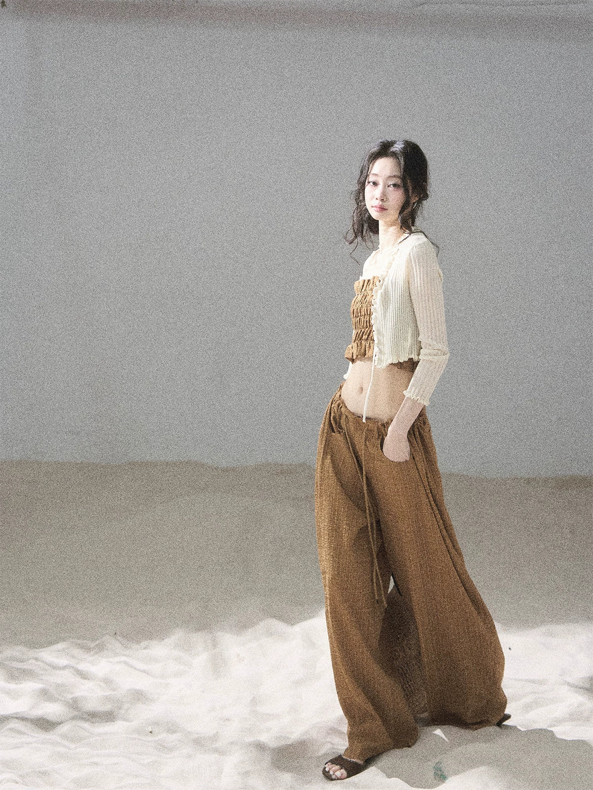 "Caramel Dusk" Ash Caramel Shirred Bandeau Top & Relaxed Pants Set