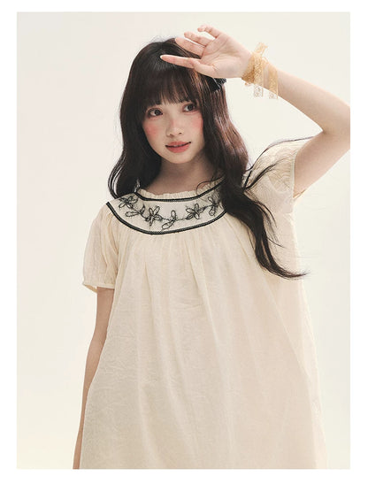 "Midnight Princess" Yellow Flower Rope Embroidered Babydoll Midi Dress