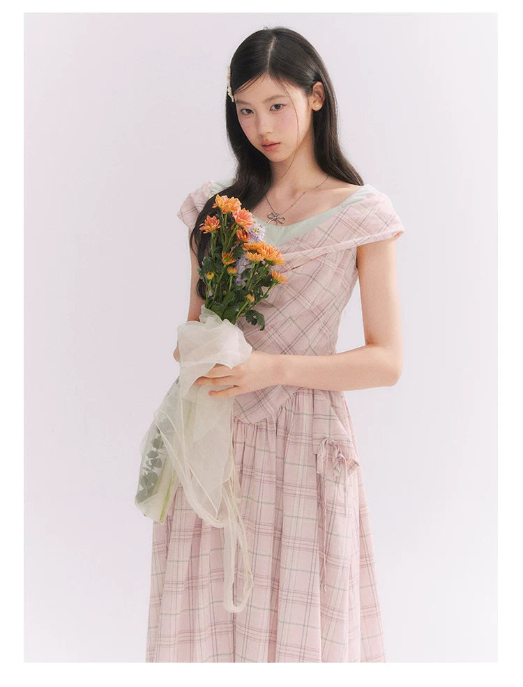“Heartfelt Rendezvous” Pink Plaid Maxi Dress