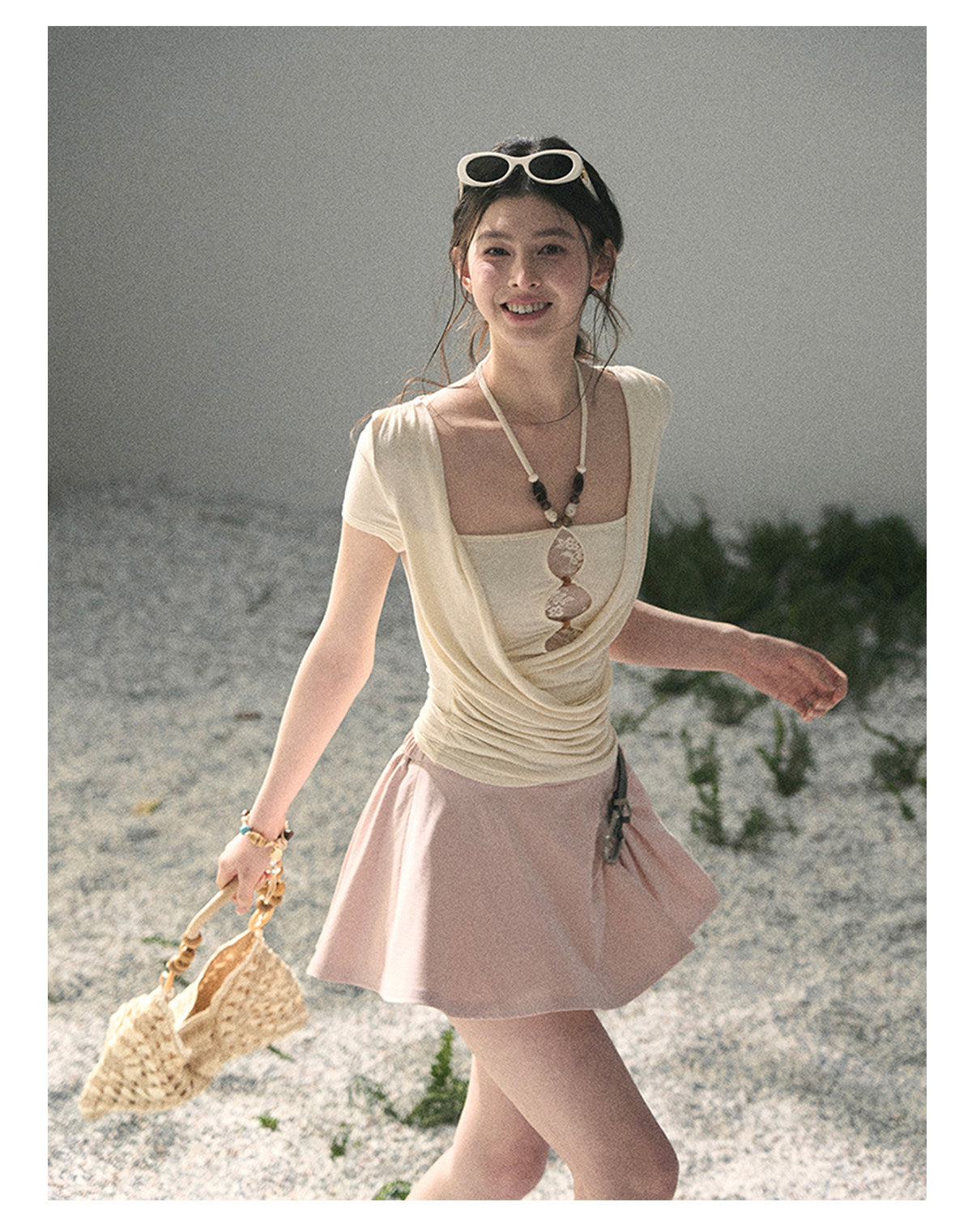 “Corridor Chimes” Soft Pink A-Line Puff Mini Skirt
