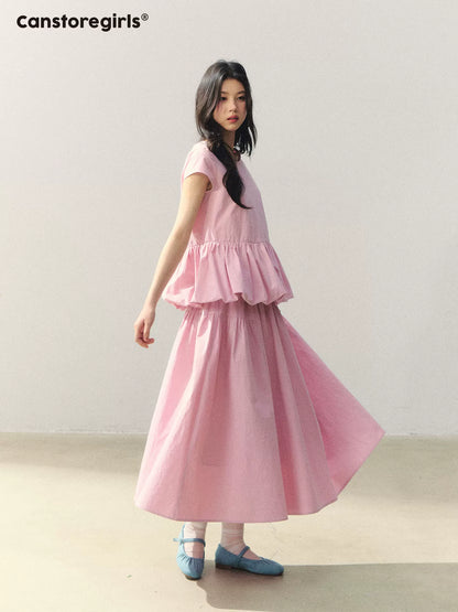 "Raspberry Bloom Letter" Sleeveless Top & Bubble Skirt Set SJ2026018
