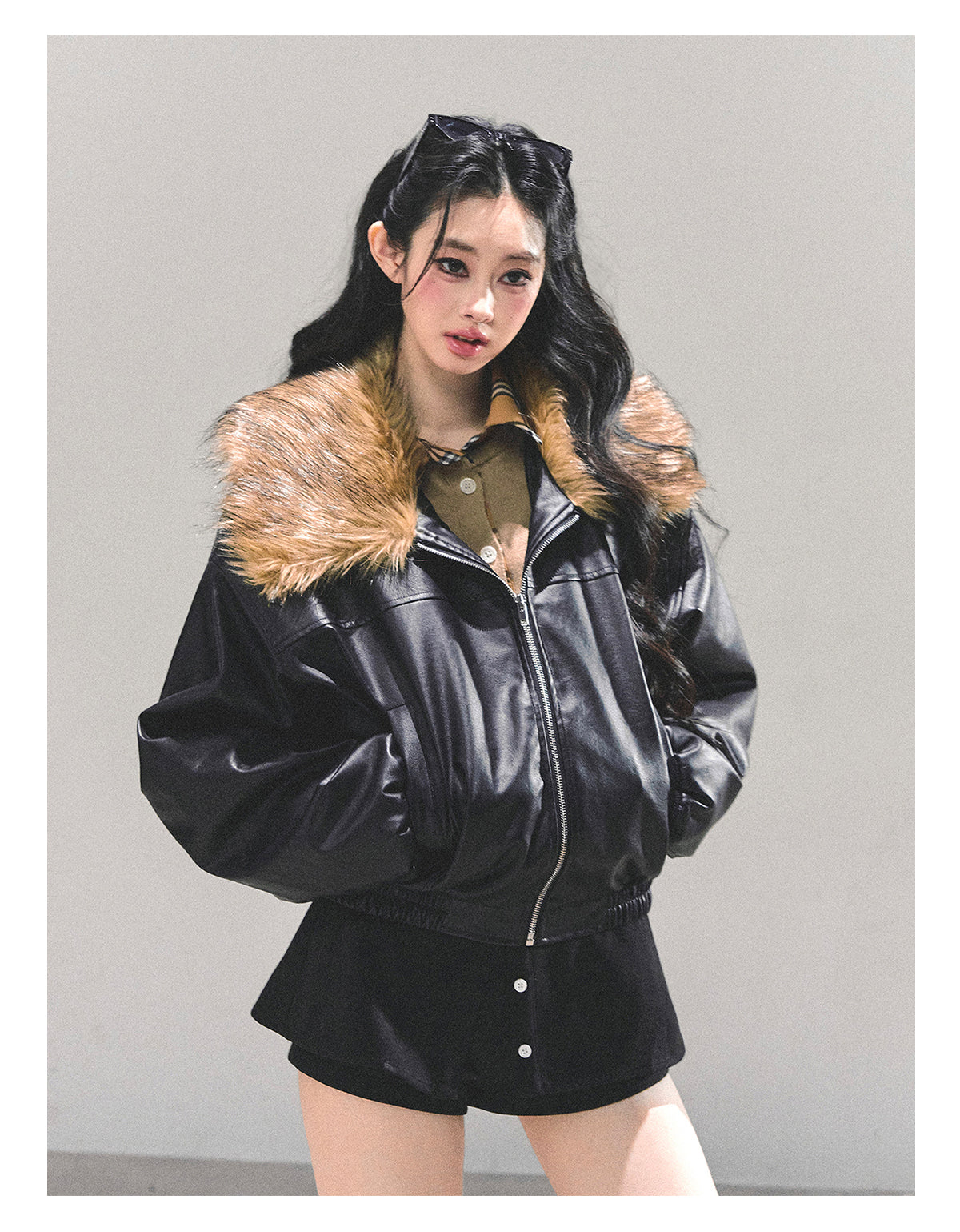 少也眼 "Whispers of a Snowy Night" Quilted PU Leather Jacket 54634864