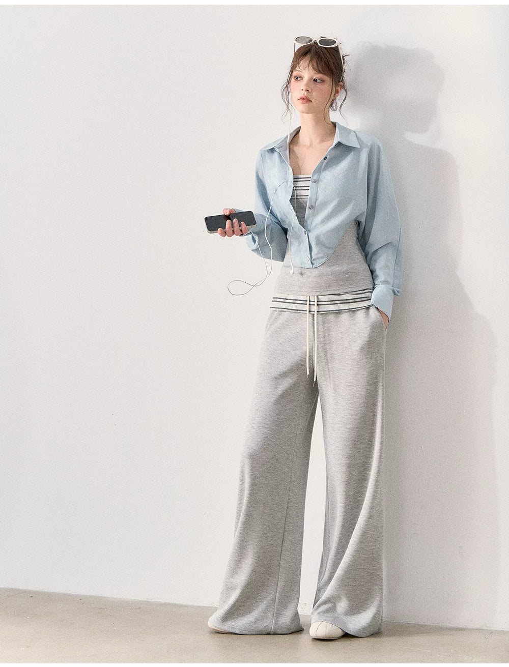 [TMMG] "Effortless Relaxed Style" — Faux-Layered Shirt & Knit Cuffed Pants Set