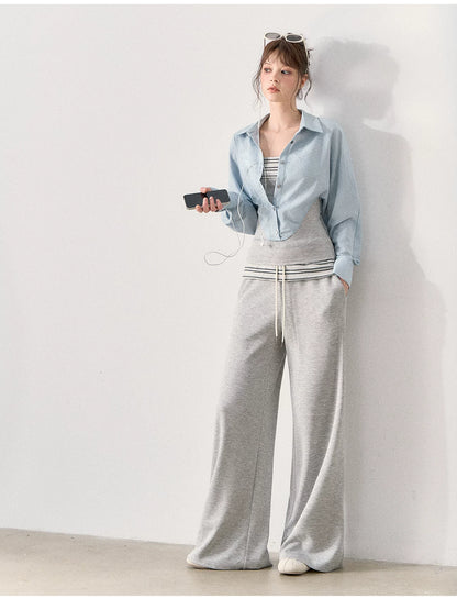 [TMMG] "Effortless Relaxed Style" — Faux-Layered Shirt & Knit Cuffed Pants Set