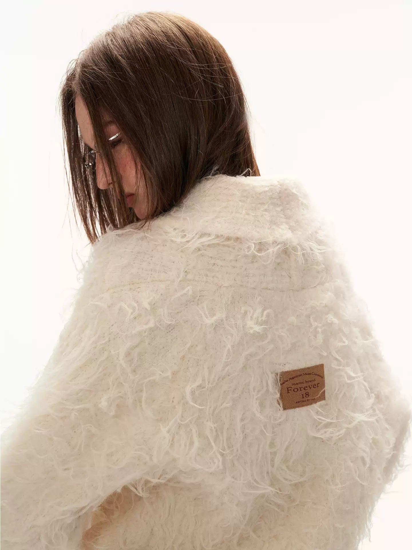 MAMC - Oversized White Loop-Knit Collared Cardigan WE902