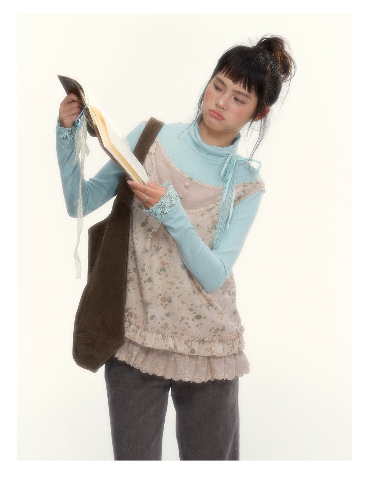 "Petals from a Forgotten Dream" Sweet Apricot Pink Floral Lace Ruffle Off-Shoulder Top