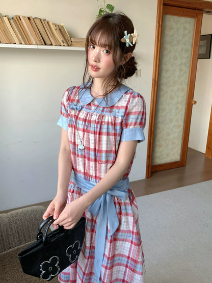 [RF] “Strawberry Soda” Vintage Plaid Cotton Midi Dress