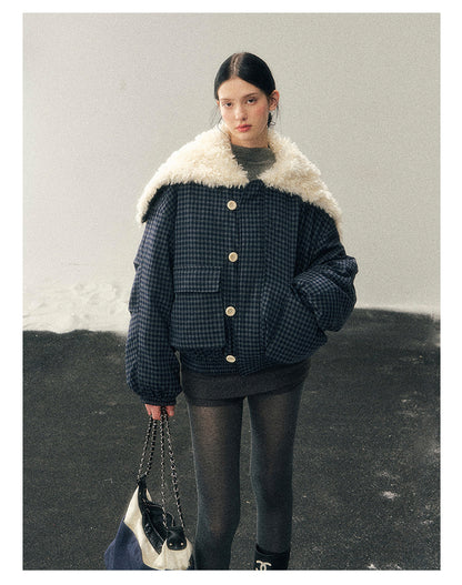 少也眼 “Silent Indigo” Academy Blue Quilted Wool-Collar Jacket