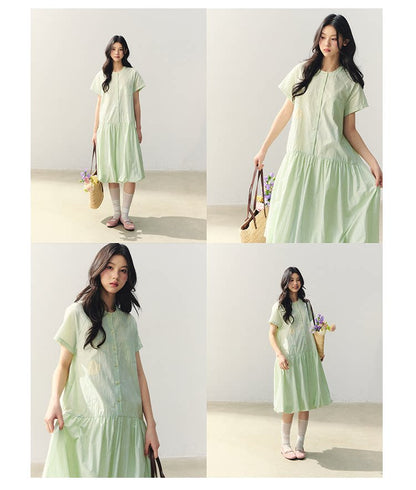 "Tulip Spring Letter" Bubble Hem Shirt Dress SJ2026030