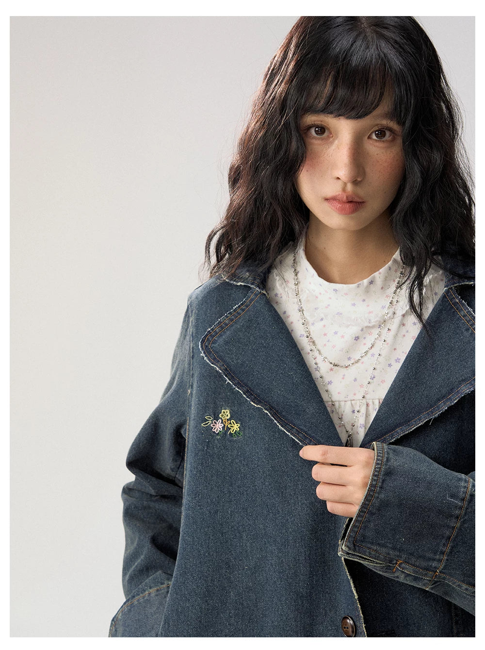 [CAN] "Wildflower Echoes" Vintage Indigo Denim Set (Jacket / Flared Pants / Midi Skirt)