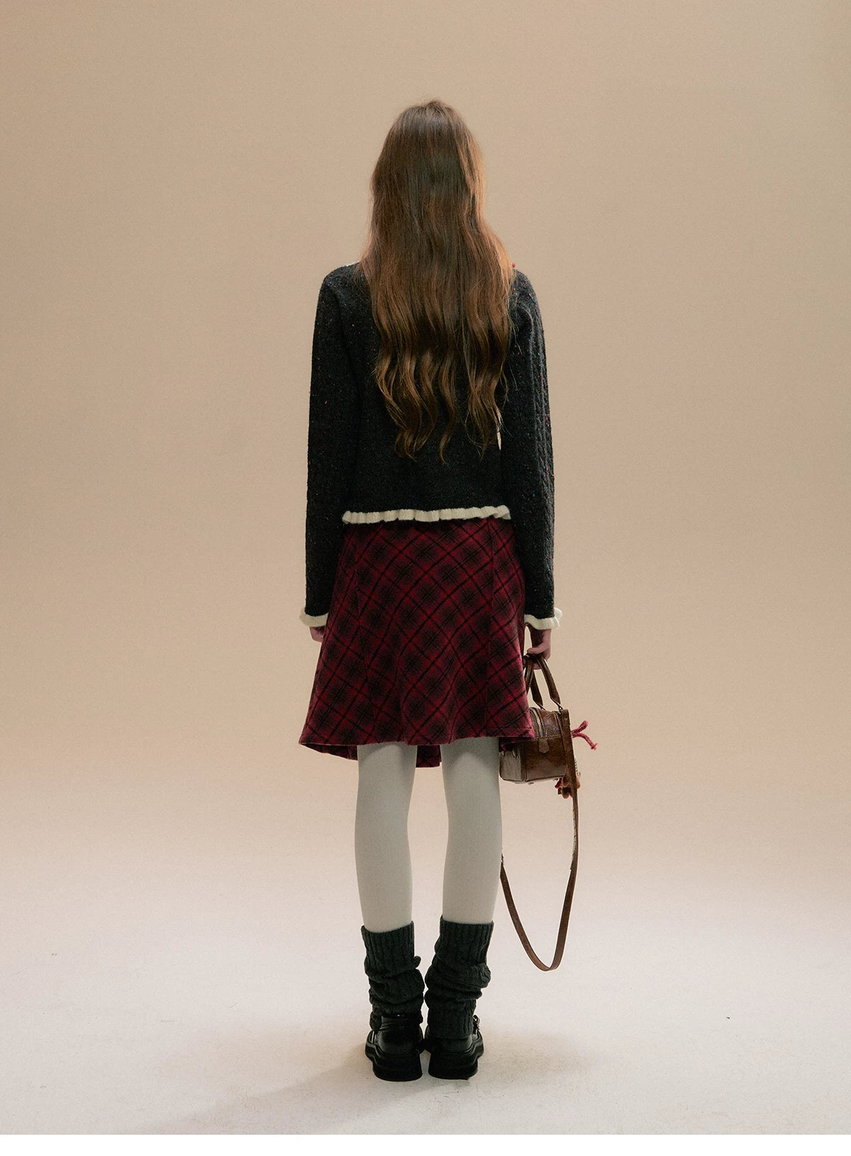 SunsetPark - Vintage Christmas Red Plaid Pleated Wool-Blend Skirt