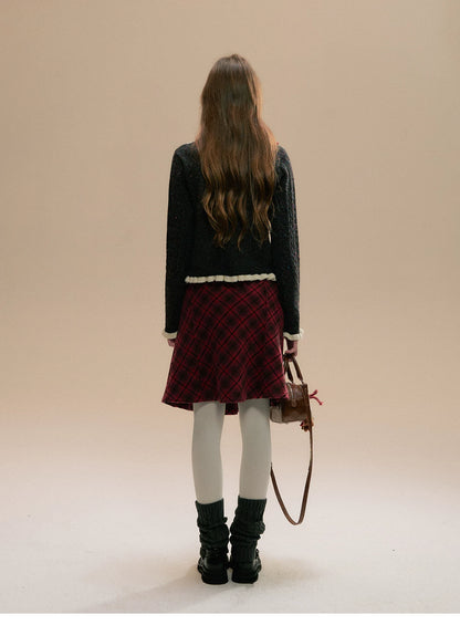 SunsetPark - Vintage Christmas Red Plaid Pleated Wool-Blend Skirt