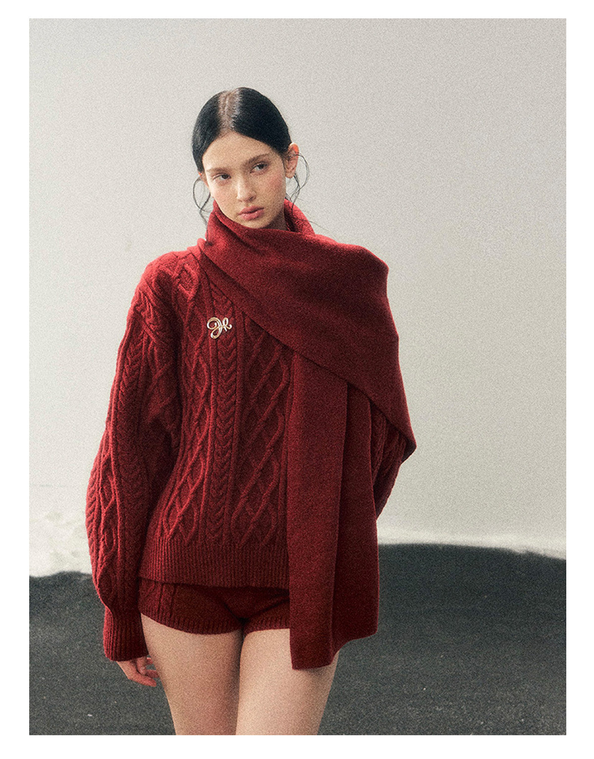 少也眼 “Zurich Student” Preppy Knit Three-Piece Sweater & Shorts Set