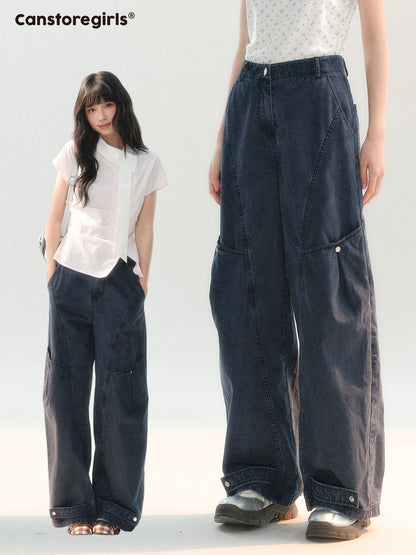 [CAN] "Tomorrow's Star" Dark Indigo Studded Wide-Leg Denim Jeans