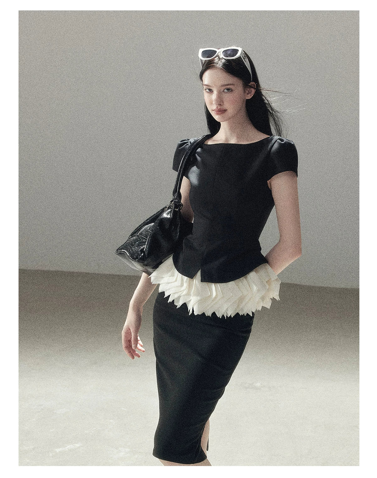 "Her Black & White Poem" Elegant Contrast Two-Piece Set