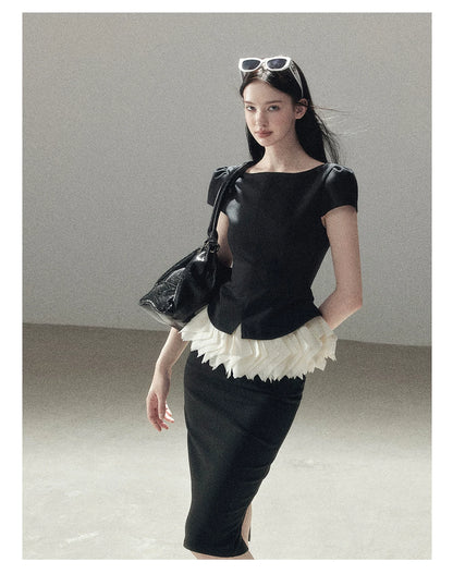 "Her Black & White Poem" Elegant Contrast Two-Piece Set