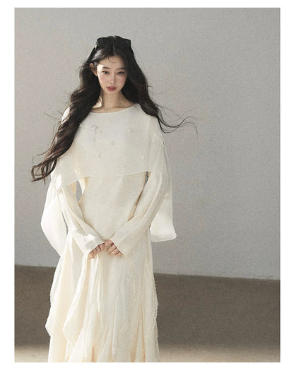 AOMALM - Layered Chiffon Shawl Top with Floral Detail