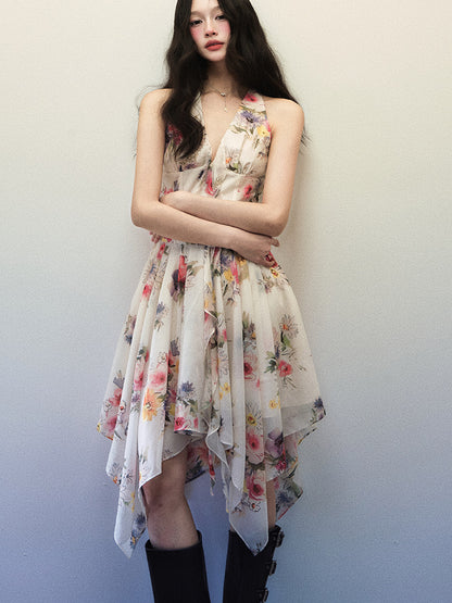 1P - “On The Ground” Watercolor Bloom Halter Midi Dress