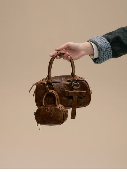 SunsetPark - Suede Bow Boston Handbag (Red / Brown / Floral / Blue / Pink)