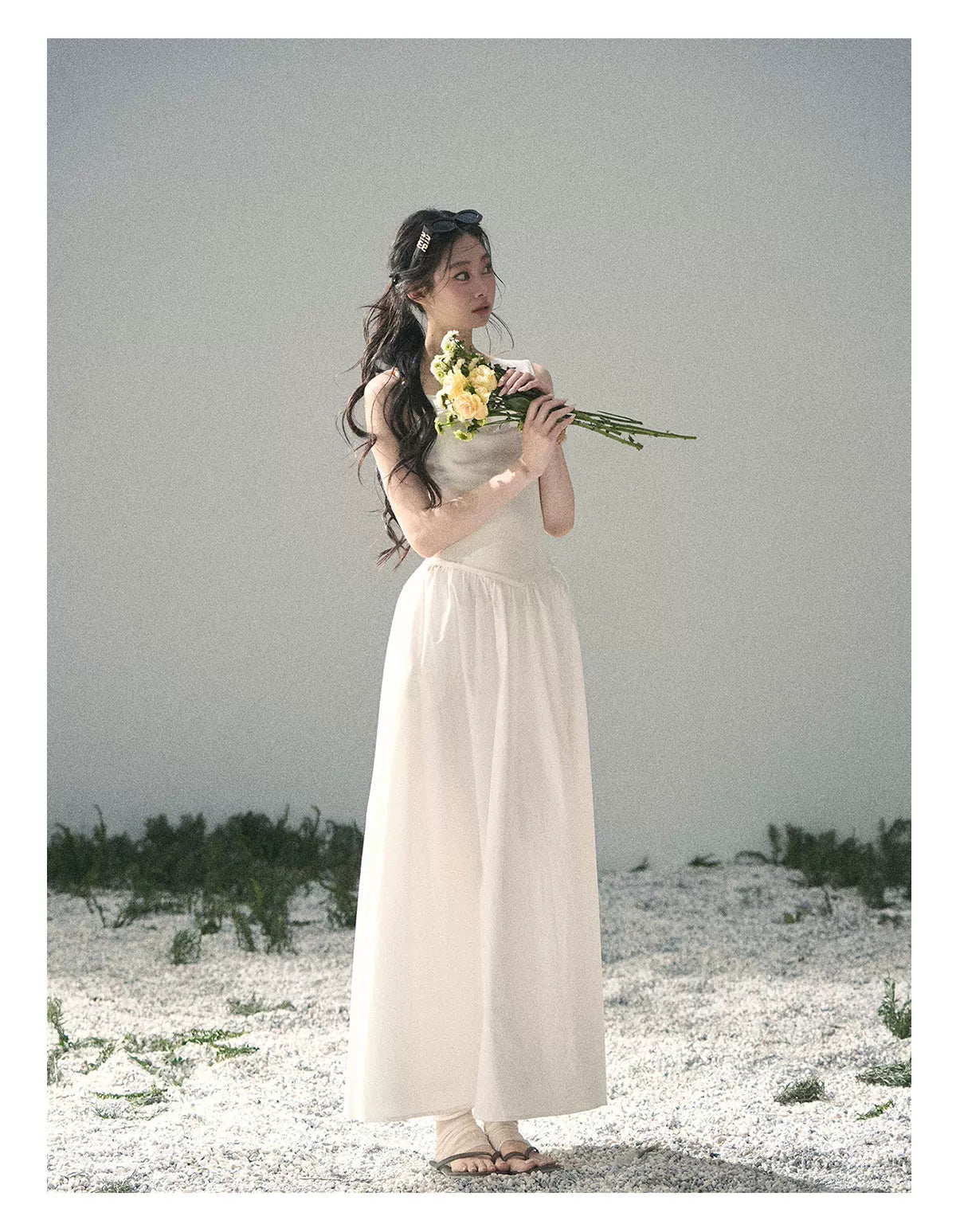 "Moonlight Sonata" Camellia White Elegant Sleeveless Maxi Dress