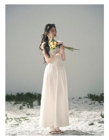 "Moonlight Sonata" Camellia White Elegant Sleeveless Maxi Dress