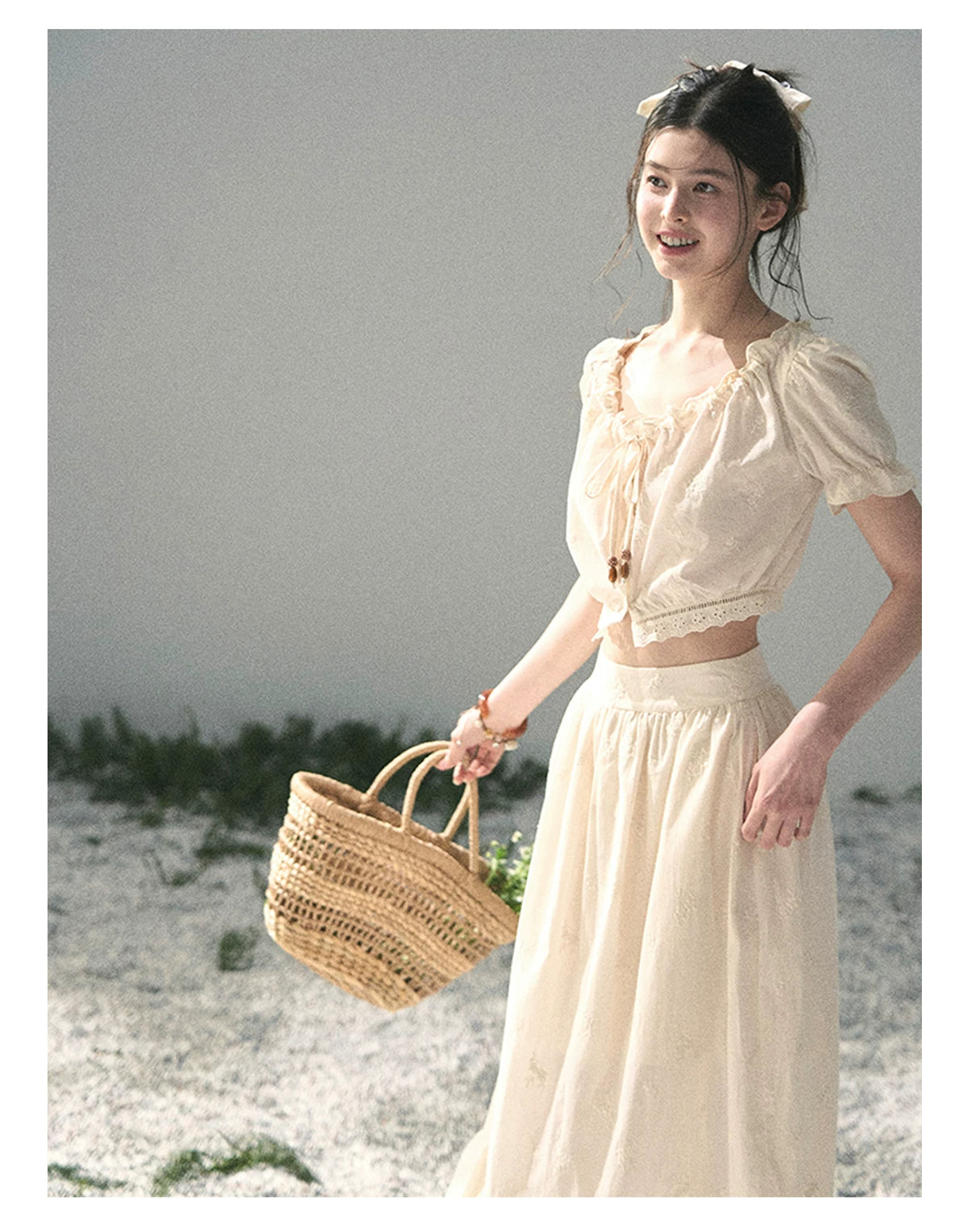 “Fallen Into the Garden” Dutch Cream Two-Piece Skirt Set 5635432