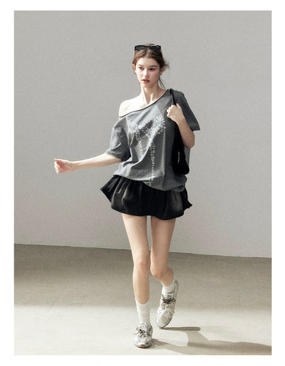"Muted Shades of Gray" Silver Mouse Gray Off-Shoulder Tee
