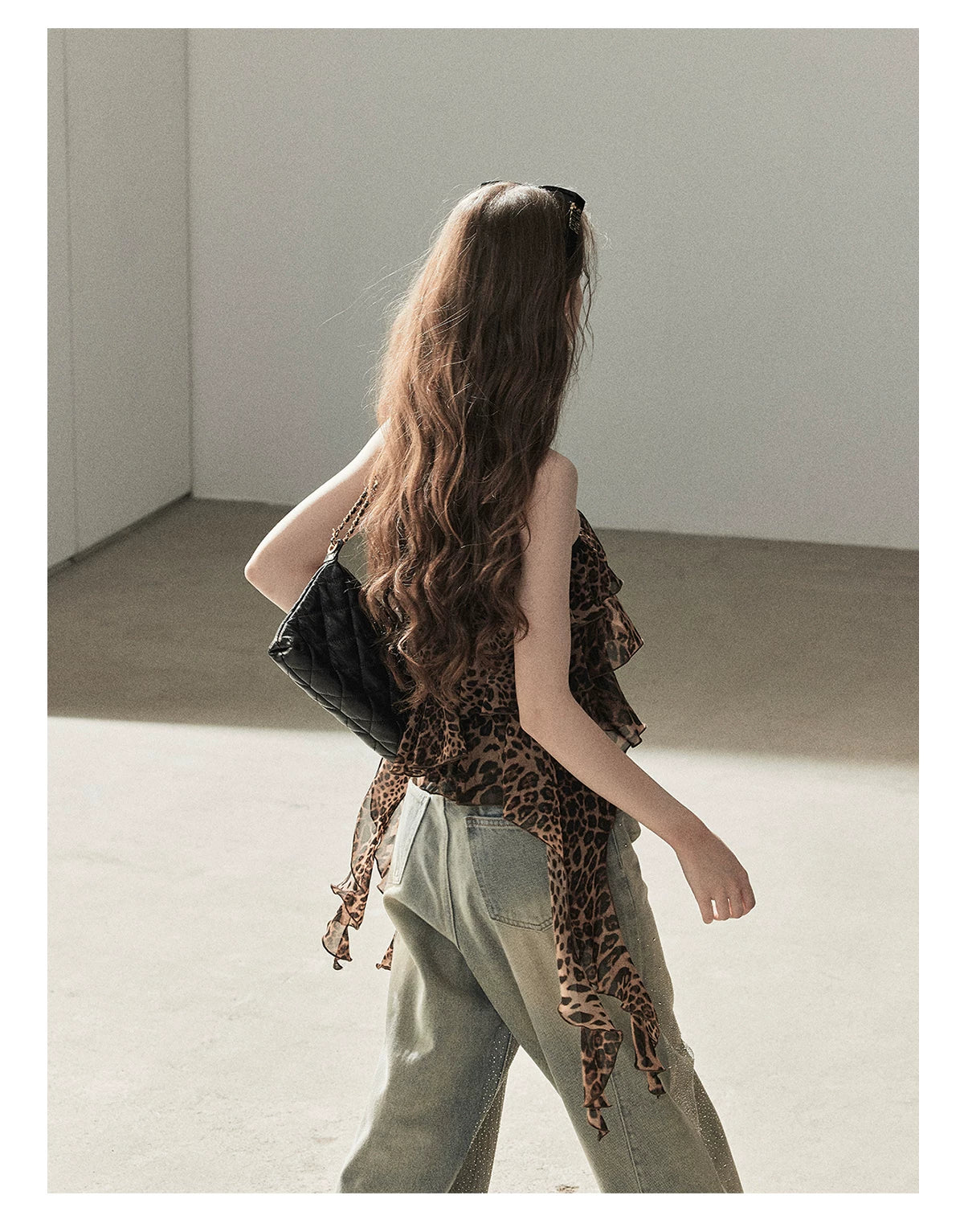 "Chasing the Sunset" Chestnut Brown Leopard Halter Ruffle Crop Top