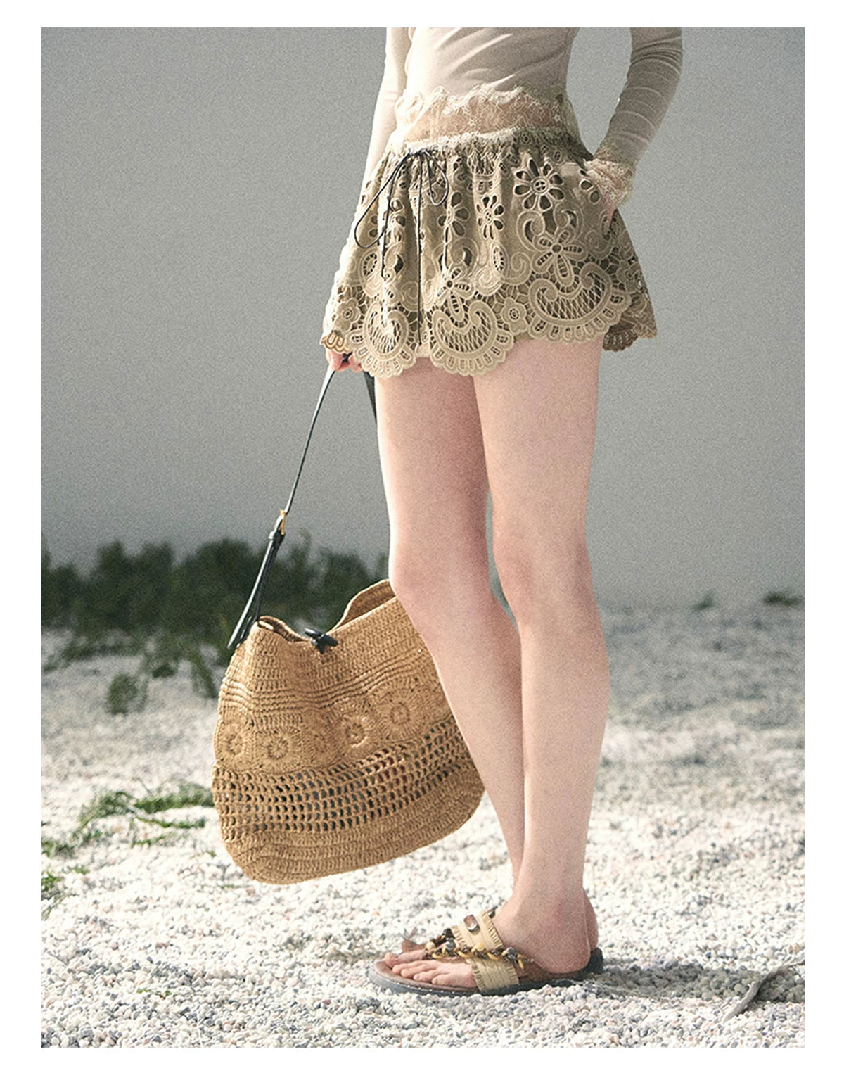 “Lost in Your Embrace” Roasted Pecan Lace Puff Skort