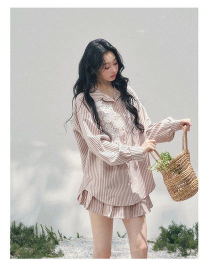 少也眼 "Pink Cloud Reverie" Cinnamon Pink Lace Sweet Two-Piece Skirt Set 563856385