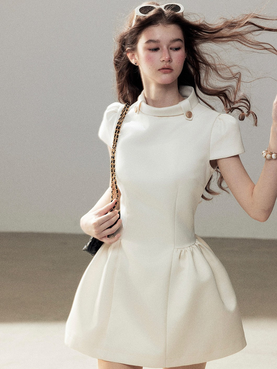 "Light Above the Clouds" Cream Ivory Satin Fit & Flare Mini Dress
