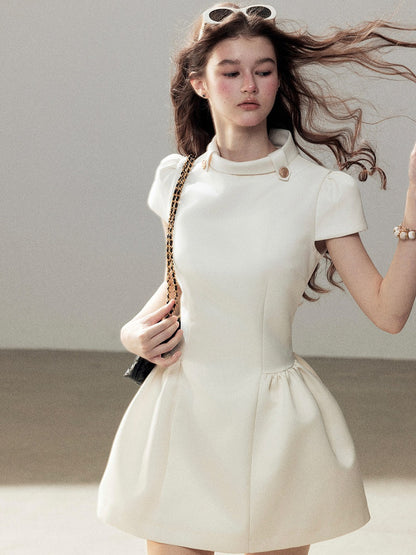 "Light Above the Clouds" Cream Ivory Satin Fit & Flare Mini Dress