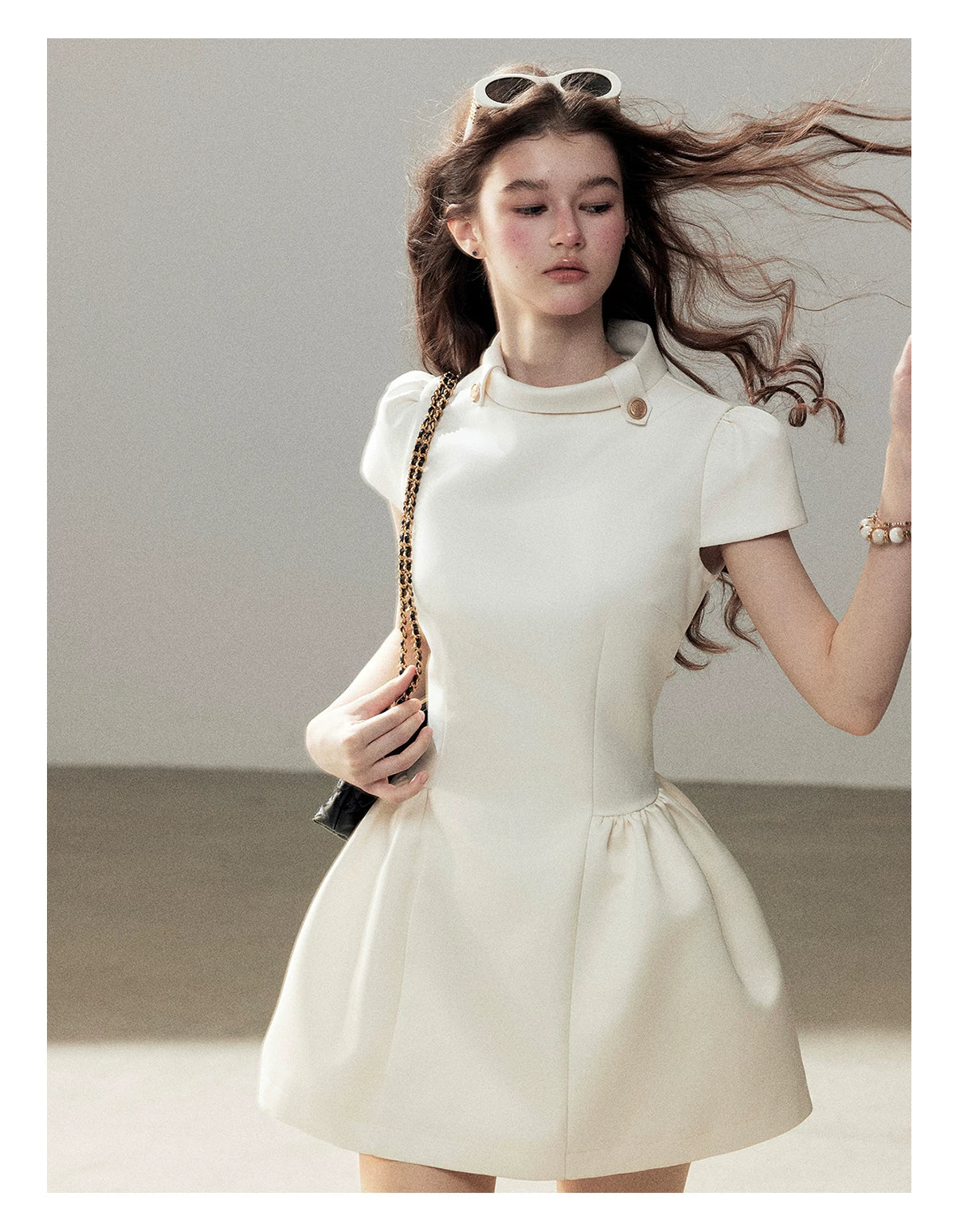 "Light Above the Clouds" Cream Ivory Satin Fit & Flare Mini Dress