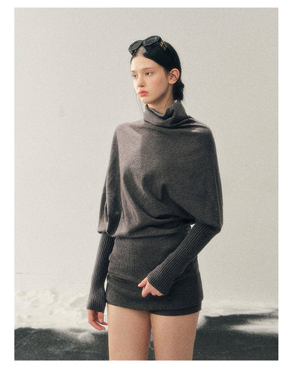 少也眼 "Ember at Dusk" High-Neck Cozy Knit Top – Smart Gray