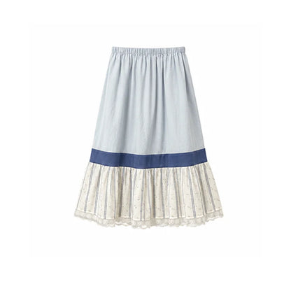 DAILY ARTIST - Light Blue Color-Block Floral Lace-Trim A-Line Skirt