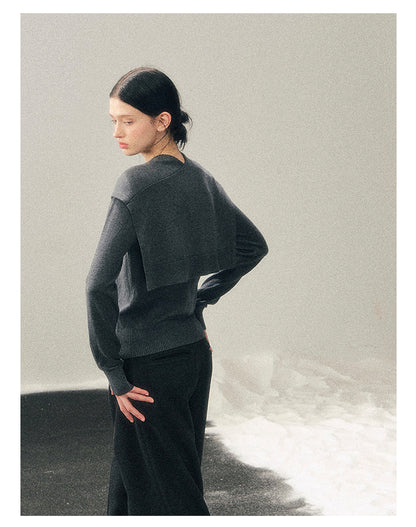 040126 "Orlane Academy" American Preppy Knit Top & Shawl Set - Paris Gray