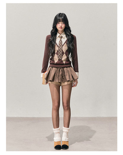 少也眼 “Whispers of the Parasol Tree” Faux-Layered Diamond Knit Sweater 456545
