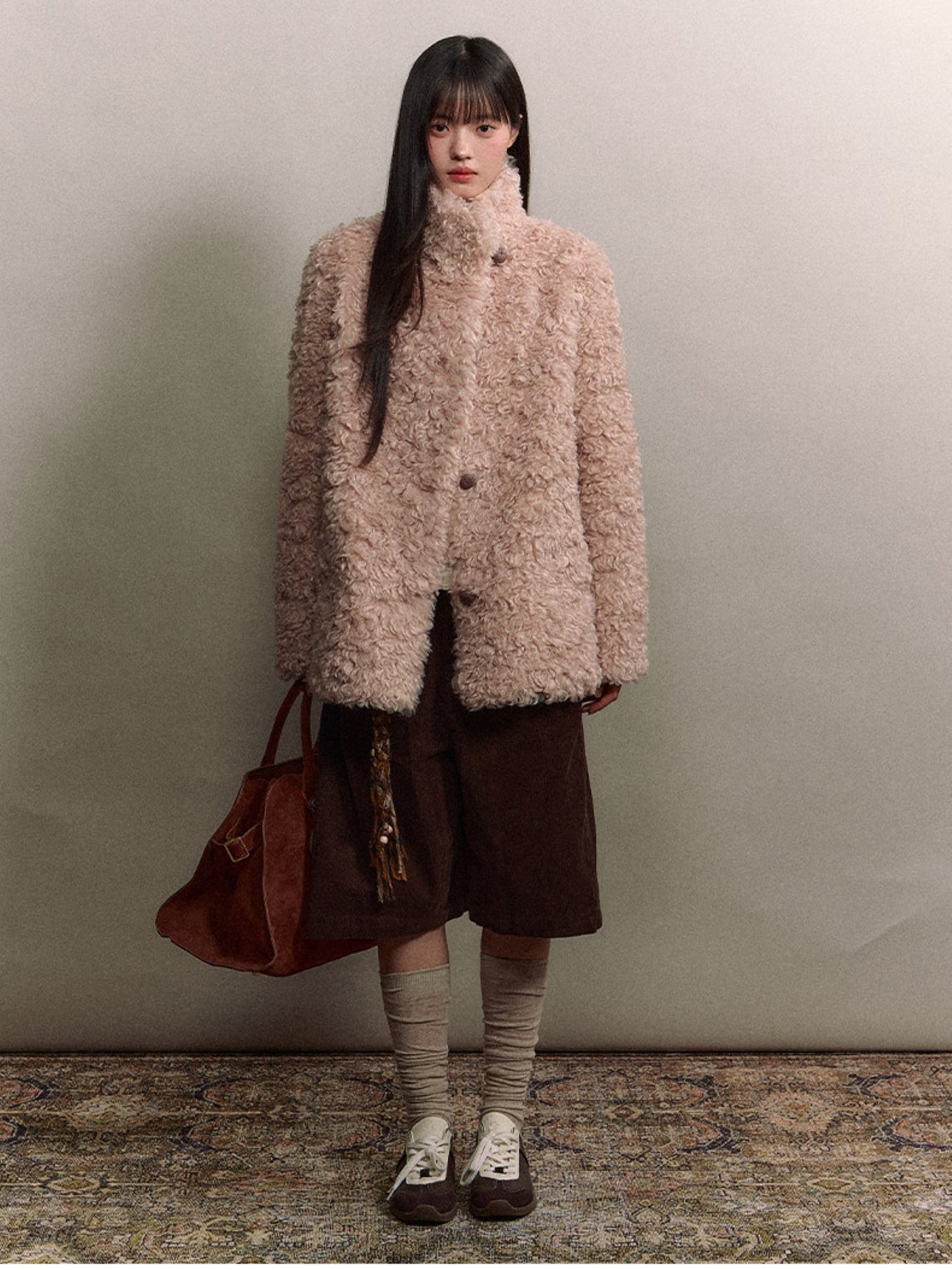 Soote Season - Curly Faux Shearling Stand-Collar Fur Jacket