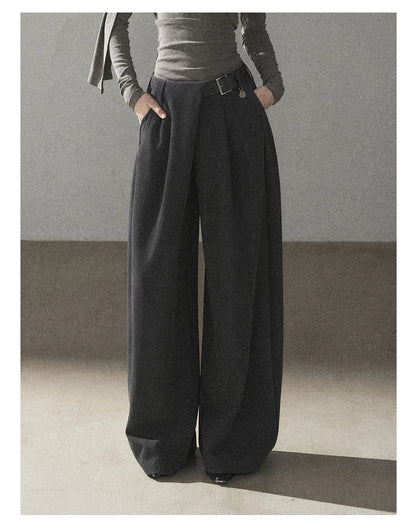 AOMALM - "A Touch of Autumn" Loose Relaxed Balloon Wide-Leg Pants With Belt (Dusty Taupe Brown / Quiet Black)