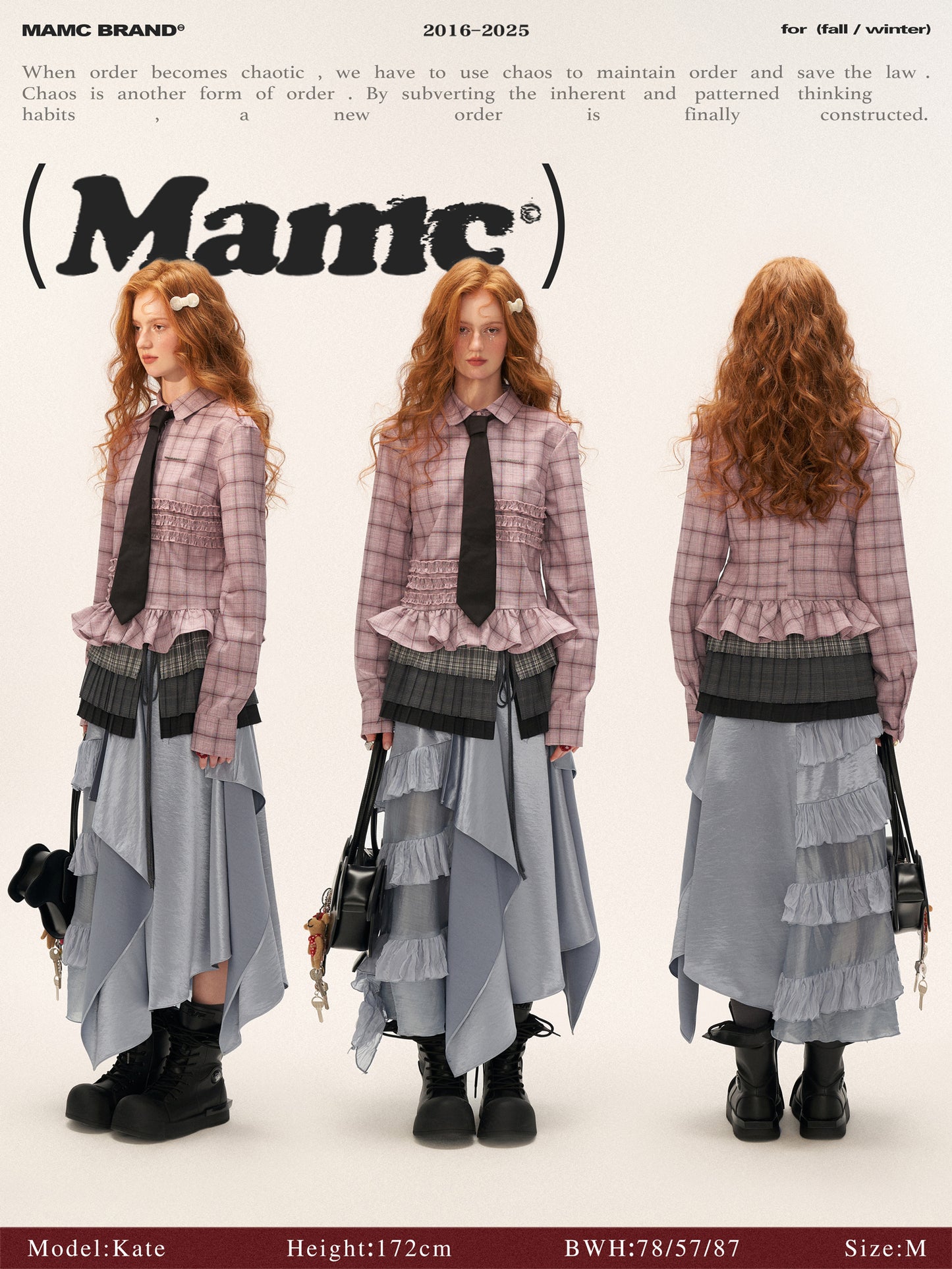MAMC - Pink Ruffle Hem Plaid Striped Shirt