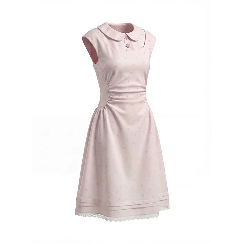 “Rose Milk Reverie” Pink Doll Collar A-Line Dress