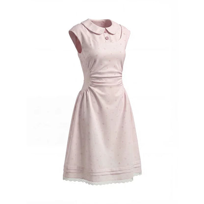 “Rose Milk Reverie” Pink Doll Collar A-Line Dress