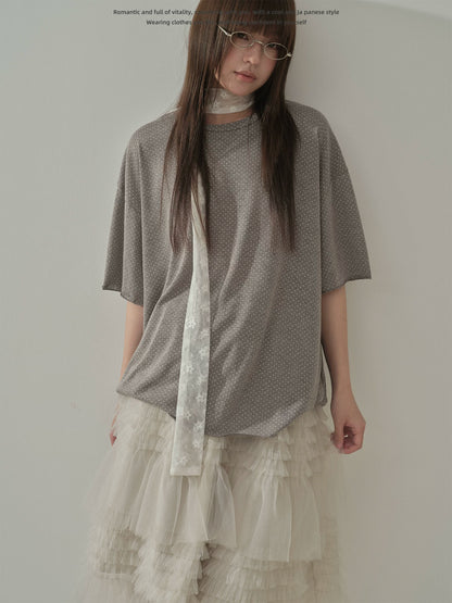 "Quiet Dots" Polka Dot Linen Blend T-Shirt (White / Coffee Gray)