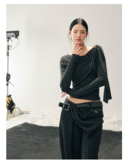 181225 “She Is Lighter Than the Wind” Streamer-Neck Top - Deep Rock Gray